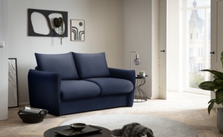 DOMO. collection Sofa 700023, 2 Sitzer, Schlaffunktion, Federkern, Füße mit Filzgleitern, 2er Couch, Schlafsofa, Polstergarnitur, 165 x 100 x 95 (BxTxH), dunkelblau
