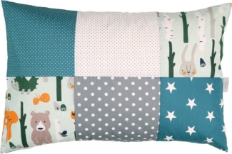 ULLENBOOM ® Kissenbezug Baby Kissenbezug 40x60 cm “Waldtiere Petrol” (Made in EU), Kopfkissenbezug mit Reißverschluss, aus 100% Baumwolle, Design Sterne, Patchwork