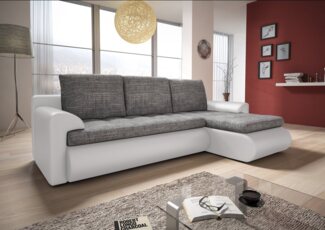 Ecksofa Santi - Polsterecke L-Form, Schlafsofa mit Bettkasten, Sofa mit Schlaffunktion, Couch (Weiß + Grau (Madryt 120 + Berlin 01), Ecksofa Rechts)