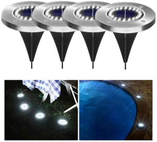 QUBEBU LED Solarleuchte Wasserdicht Led Solar Gartenleuchten, 20 LEDs Solarlampen für Außen, LED fest integriert, Solar Bodenleuchten für Außen Garten Rasen Auffahrt Gehweg Patio, Garten Solar Außenleuchte 20 LEDs wasserdicht Edelstahl + Kunststoff