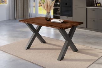 Esstisch Baumkante massiv Akazie nussbaum 120 x 80 schwarz X-Gestell NICK 163999887