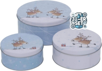 BOLTZE GRUPPE GmbH Keksdose CasaJame 3er Set Metall Keksdose Plätzchendose blau weiß Elche V17, Pläzchendoese