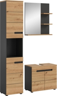 INOSIGN Badmöbel-Set REHAT, 3-teilig, Breite 116 cm, mit grifflosen Fronten, bestehend aus:, (3-St), 1x Hochschrank, 1x Waschbeckenunterschrank & 1x Badspiegel