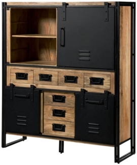 Massivmoebel24 Highboard (Mango 140x45x160 natur klar lackiert / Metall schwarz BLACKBURN #557)