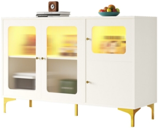 MODFU Sideboard mit LED-Lichtstreifen (Anrichte,Küchenschrank, Standschrank, 1 St, 4 Türen), mit dekorativen Metalldetails, integriertes LED-Lichtstreifen