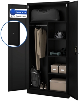 Mehrzweckschrank Metall abschließbar REKL - Funktionaler Metallschrank | Schließfachschrank Putzmittelschrank Besenschrank Vorratsschrank, 185x90x45cm Schwarz