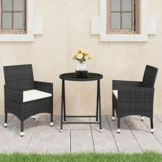 vidaXL 3-tlg. Bistro-Set Poly Rattan und Hartglas Schwarz 3058378