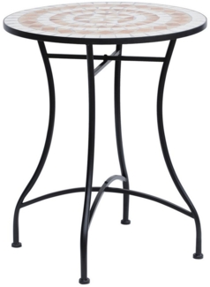 MC Star Gartentisch Mosaiktisch rund Ø60 cm, Balkontisch Beistelltisch aus Stahl (Keramik in Orange und Weiß, Höhe 71 cm für Garten & Balkon)