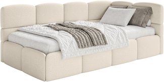 Selsey 'Cloudy' Jugendbett 120x200, Kopfteil rechts, Matratze & Bettkasten, Bouclé Hellbeige