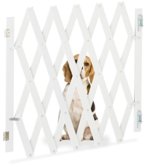 Relaxdays Hundeabsperrgitter ausziehbar bis 126 cm, 70-82 cm hoch, Bambus, Hunde Schutzgitter, für Treppe & Tür, Weiß