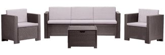 Dmora Loungeset für draußen Cameri, Outdoor-Lounge mit Couchtisch, Terrassenset mit Kissen, Gartenkomposition mit Sofa und Sesseln, Made in Italy, Braun