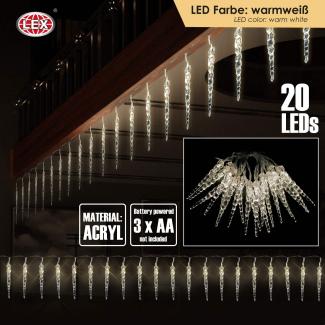 LEX Eiszapfen Lichterkette – Warmweiß, 2,20 m, 20 LEDs, Acryl, Batteriebetrieben