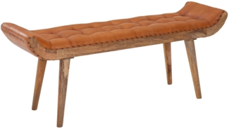 Sitzbank Echtleder / Massivholz Bank Braun 125x50x38 cm Chesterfield, Design.