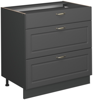 Vicco Küchenunterschrank Anthrazit-Gold Landhaus 80 cm mit 3 Schubladen, ohne Arbeitsplatte, Fame-Line