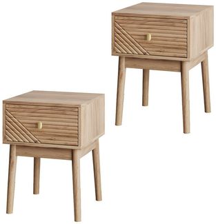 REDOM Nachttisch Kommode,Nightstand (Mid-Century Modern Nussbaum Nachttisch, 2er Set, 40x40x55 cm, Metallgriffe, großzügiger Stauraum, Rillenmuster-Design, 2-St, 40x 40 x 55 cm), 2 Stück