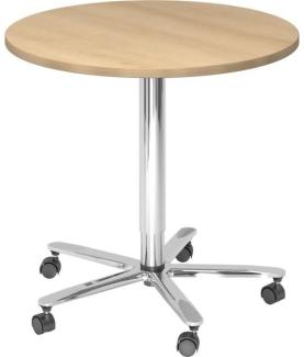 Säulenhubtisch 80cm rund Eiche / Chrom