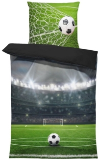 One Home Bettwäsche Fußball, Mikrofaser, 4 teilig, Fußballstadion, auch geeignet als Kinderbettwäsche