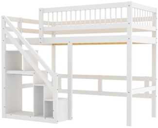 HAUSS SPOLE Etagenbett 90x200 cm Massivholzbett, Treppe mit Aufbewahrungsschrank, weiß (Jugendbett, Einzelbett, Massivholzrahmen, 90x200 cm), ohne Matratze