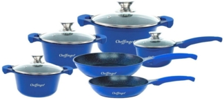 10-Teilig Kochgeschirr-Set Topf Induktion Alu Guss Pfanne Topfset Kochtopfset Marmor Blau