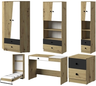Jugendzimmer Set Nero 6-teilig artisan eiche weiß schwarz matt