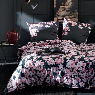 Apelt Mako-Satin Bettwäsche Blossom schwarz|160x210 cm + 65x100 cm