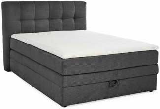 BOXSPRINGBETT 140x200 cm, 7-Zonen-Tonnentaschen-Federkernmatratzen H3, Topper, Bonell-Federkern, großer Bettkasten, Cord Grau Anthrazit