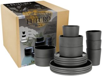 CreaTable 21539 Kombiservice Futuro für 4 Personen, Steinzeug, schwarz (1 Set, 16-teilig)