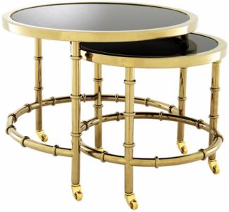 Casa Padrino Luxus Art Deco Designer Beistelltisch 2er Set Gold mit schwarzem Glas - Luxus Hotel Tisch