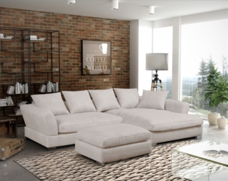 Ecksofa TIZIAN inkl. Polsterhocker in Stoff Salvador Beige Ottomane Rechts