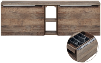 Waschtischunterschrank 140cm mit 2 Auszügen PUEBLA-56 in Vintage Oak Eiche, B/H/T ca. 140/48,5/46 cm