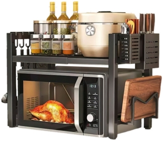 SURFOU Standregal Mikrowellen Regal 2-Stufig Microwave Shelf Schrank Küchenregal 40-60cm, Küchen Mikrowelle Ständer Regal, Kohlenstoffstahl Küchenaufbewahrung Organizer Erweiterbares