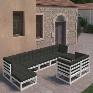 vidaXL 9-tlg. Garten-Lounge-Set mit Kissen Weiß Massivholz Kiefer 3077155