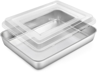 Homikit Edelstahl Backblech mit Luftdichtem Deckel 31,6 x 24,7 x 4,8 cm