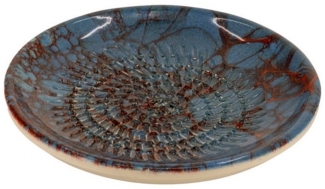 Kaladia Keramik Reibeteller/Keramikhobel - ideal für Ingwer, Parmesan etc. - in Rot & Blau marmoriert - Durchmesser: 12 cm - handgemacht & handbemalt - Made in Spain