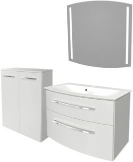 Fackelmann B.STYLE Badmöbel Set 4-teilig, 83 cm, Weiß + LED-Spiegel + Doppel-Midischrank