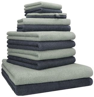 Betz Handtuch Set 12 TLG. Handtuch Set BERLIN Farbe Jade - dunkelgrau, 100% Baumwolle (12 Teile)