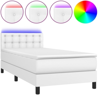 Polsterbett mit Matratze & LED Stoff Weiß 80x200 cm