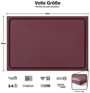 MUVELL Schneidebrett Kunststoff, Braun, 45 x 30 x 2 cm, mit Saftrille, EXTRA dick, Kunststoff, (Stück, 1-St, Schneidebrett), messerschonend,Saftrille,Extra Dick