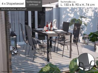 Gartenmöbel Set Alu Tisch 5-tlg. 4x Stapelsessel Essgruppe Gartenset Sitzgruppe anthrazit