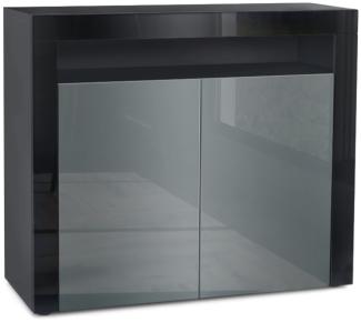 Vladon Kommode Valencia, Sideboard mit 2 Türen und 1 offenem Fach, Schwarz matt/Grau Hochglanz/Schwarz Hochglanz (108 x 92 x 40 cm)