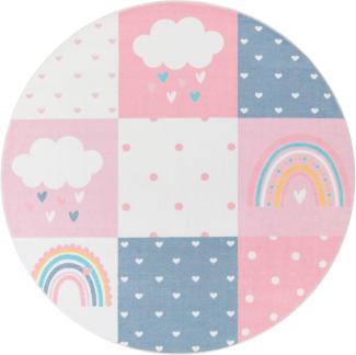 Paco Home Kinderteppich Eliz 396, rund, Höhe: 12 mm, Spielteppich, Patchwork-Muster, Motiv Regenbogen, Wolke & Herz