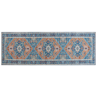 Teppich blau orange orientalisches Muster 70 x 200 cm Kurzflor RITAPURAM