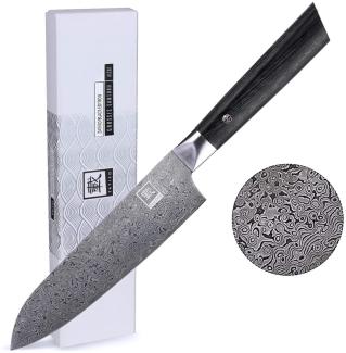 ZAYIKO Damastmesser BLACK EDITION "Santokumesser" - Pakkaholz - VG-10 Stahlkern