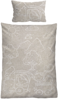 biberna Melange-Flanell Bettwäsche 0840521 LOKOMOTIVE, kitt, 1x 100x135 cm + 1x 40x60 cm