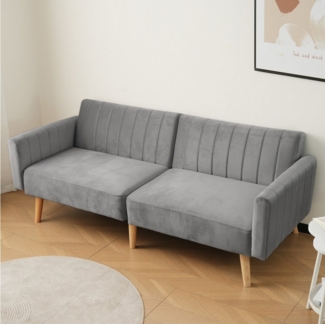 Merax Schlafsofa, Funktionsbett mit verstellbarer Rückenlehne und Holzbeine, Samt, mit Bettfunktion, Bettsofa, Klappsofa, Gästebett