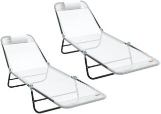 vidaXL Klappbare Sonnenliegen 2 Stück mit Kopfstütze Creme Textilene 42003157