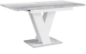 MEBLINI Esstisch Ausziehbar - 120-160x80x75cm - MASIV - Weiß Matt/Betonoptik - Esszimmertisch Modern - Küchentisch - Säulentisch - Ausziehtisch - Dining Table