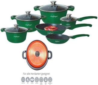 Kochtopf Kasserolle Bratpfannen Set 10-tlg grün Glasdeckel Cheffinger DA-1010GR