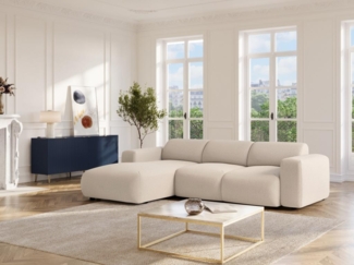 Vente-unique - Großes Ecksofa mit Schlaffunktion - Ecke links - melierter Stoff - Beige - POGNI von Maison Céphy