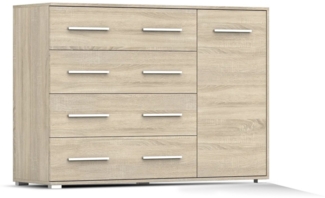 Deine Möbel 24 Kommode FAMI 02 135 cm breit Weiß Eiche Sonoma (Set, 1 St), Laminatplatte 16 mm